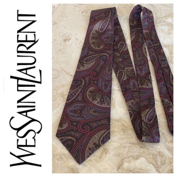 Yves Saint Laurent 100% Silk Paisley Power Tie - Picture 1 of 10